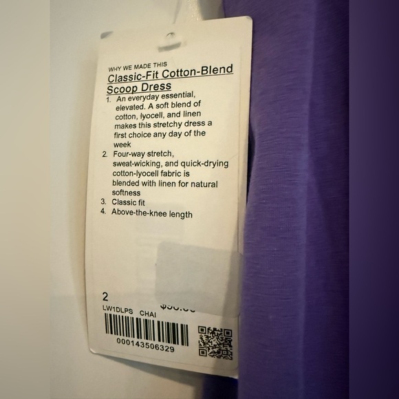 Lululemon Classic Cotton Fit Blend Scoop Dress Size 2 - Picture 5 of 5